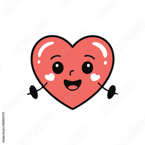 a charming cartoon heart character with a happy expression rosy cheeks and tiny arms is delightfully presented