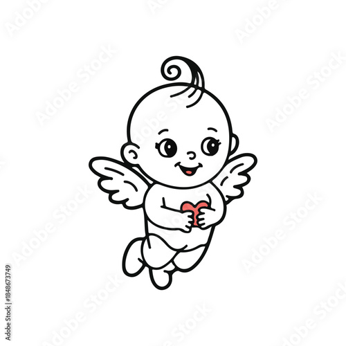 a charming depiction of a small cartoon cupid holding a heart showcasing innocence and playful love