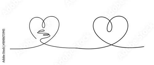 A delicate continuous line drawing depicts two interconnected hearts symbolizing love connection and emotional bonds