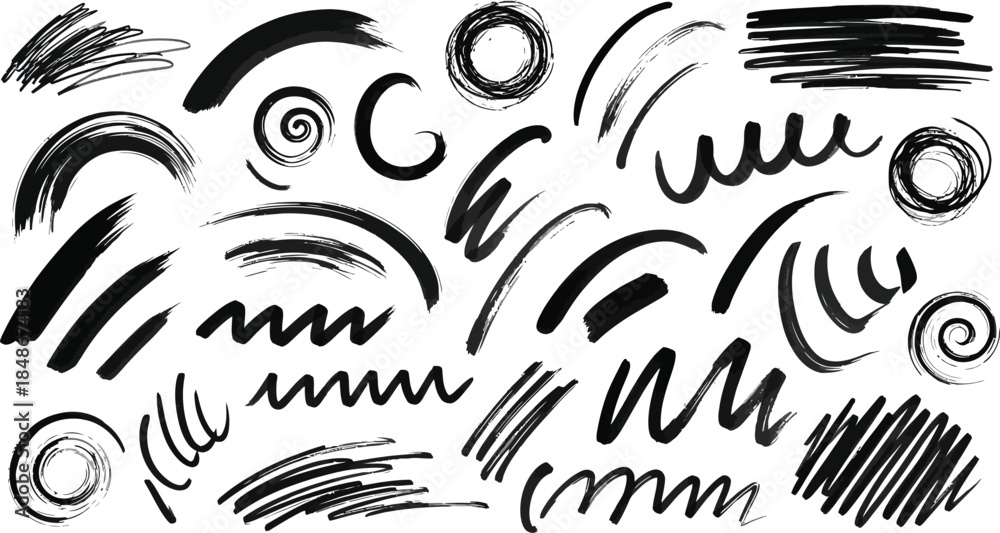 Obraz premium set of grunge black paint, ink brush strokes. brush collection isolated on white background. Trendy brush stroke for black ink paint,grunge backdrop, dirt banner,watercolor design