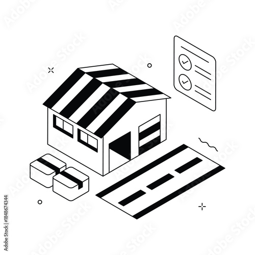 A handy isometric illustration of warehouse in modern style