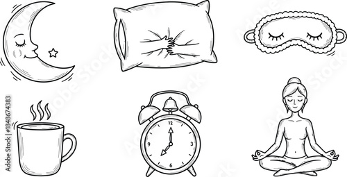Hand drawn doodle Set of Sleep Related. Sleeping drawing icons