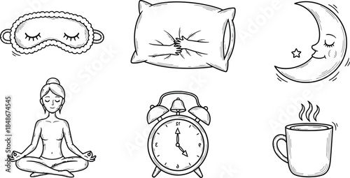 Hand drawn doodle Set of Sleep Related. Sleeping drawing icons