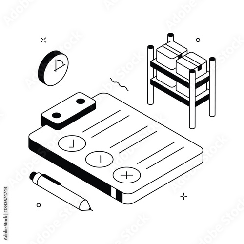 An eye catching isometric illustration of inventory checklist, editable vector