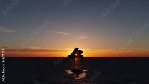 Silhouette of a person standing on the beach at sunset with a beautiful sky