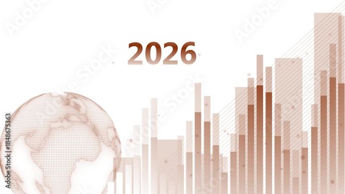 Futuristic Global Economic Growth 2026 Animation, Globe and bar graphs, symbolizing global economic growth in 2026