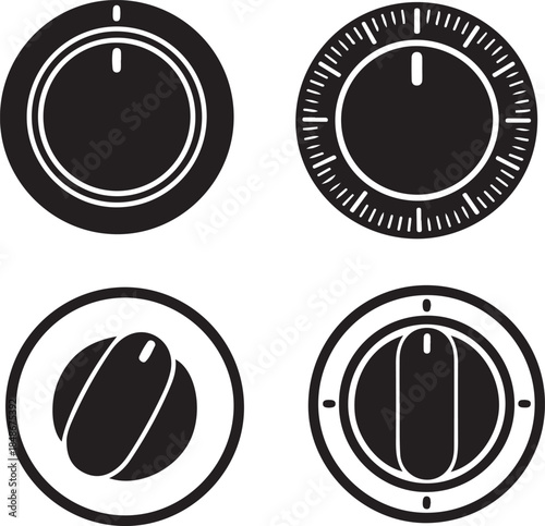 Set of elegant vector silhouette rotary controls and adjustment dials for modern graphic design projects and user interfaces