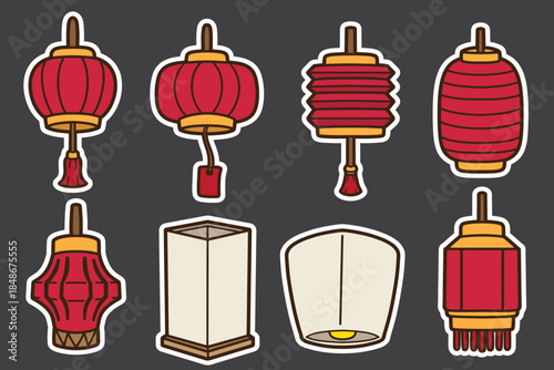 set of chinese lantern good for sticker, badge, element design, print design, etc