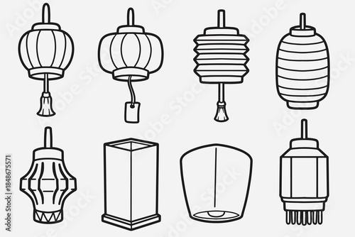 set of chinese lantern with outline style good for icon, symbol, element design, coloring book, etc