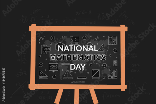 National Mathematics Day. Mathematics Day December 22, vector illustration with on blackboard background and chalkboard background. typography, research, math, template, whiteboard, math teacher.
