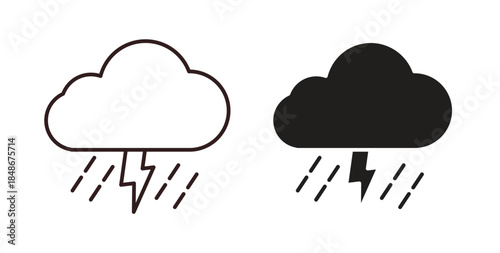 Thunderstorm icon with glyph and line. black vector icons for Web UI