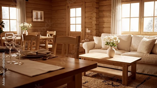 Wallpaper Mural Cozy Log Cabin Living Room With Natural Light And White Sofa Torontodigital.ca