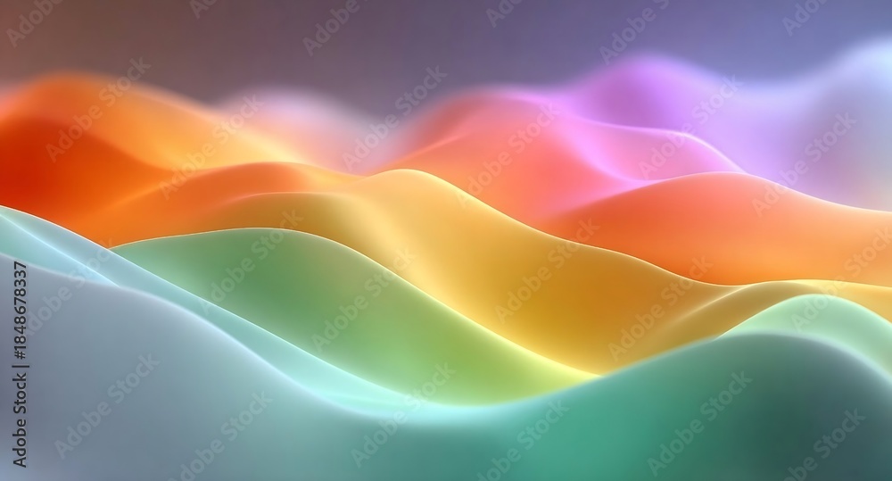 Fototapeta premium Vibrant rainbow colored abstract wave landscape with soft curves