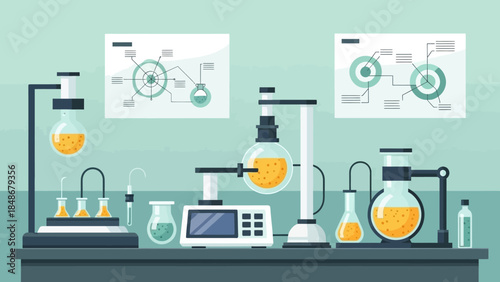 modern laboratory setup with scientific glassware and analytical equipment for chemical experiments