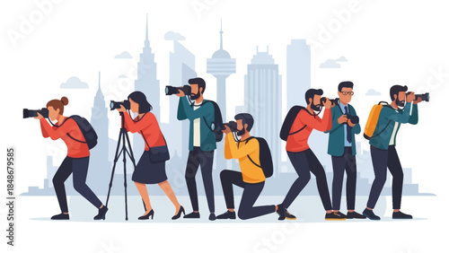 Photographers in Action Capturing Cityscapes and Urban Skylines Together