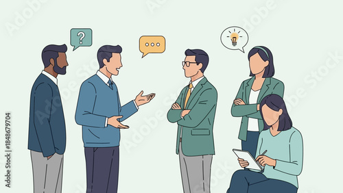 Professional Business Meeting with Team Members Discussing Innovative Ideas in a Modern Office