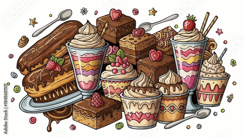 Assortment of Delicious Desserts and Sweet Treats.