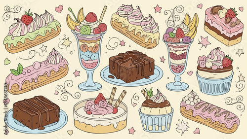 Assortment of Delicious Desserts and Pastries Collection.