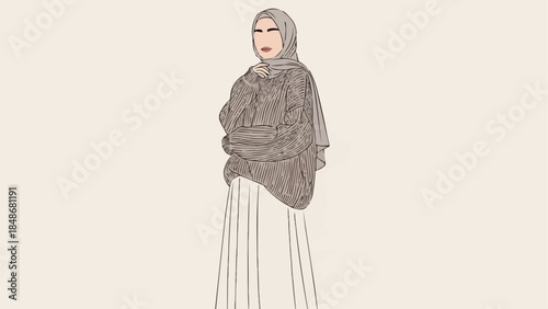 Elegant Muslim Woman Wearing Hijab and Stylish Outfit.