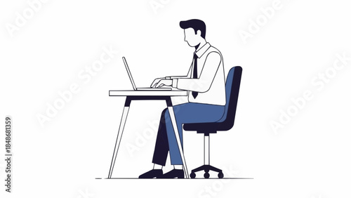 Man Working on Laptop at Desk.