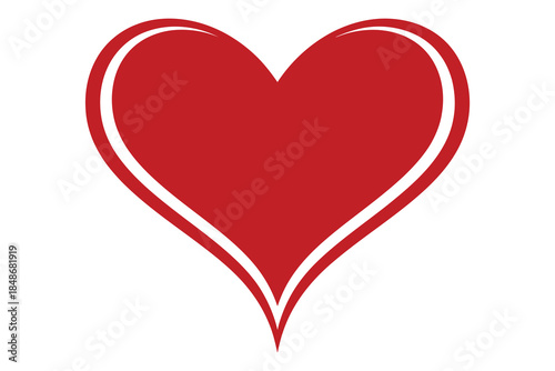A simple red heart symbol with a white and red border representing love and passion