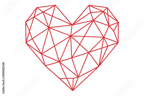 A stylized red geometric heart shape composed of intricate interconnected lines