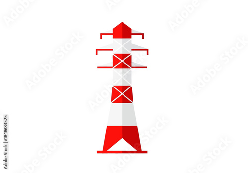 Illustration of a lighthouse with red and white stripes viewed from the front