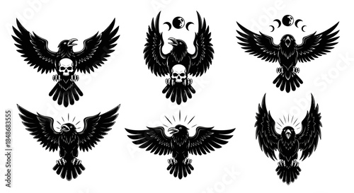 Black Ravens with Skulls Graphic Design.