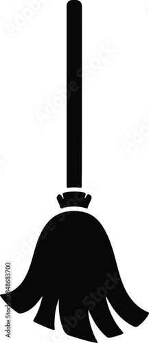 Vector long handled traditional straw broom sweeping accessory silhouette Illustration