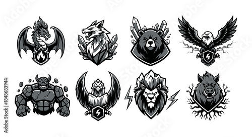 Collection of Black and White Fantasy Emblems.