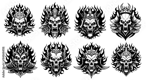 Collection of Black and White Skulls.