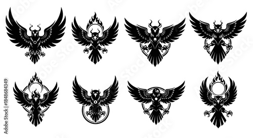 Collection of Black Eagle Silhouette Designs.