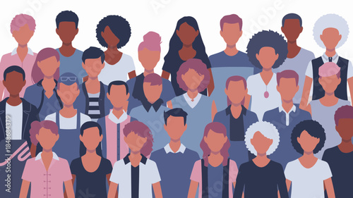 Diverse group of people standing together in a crowd representing unity and community diversity