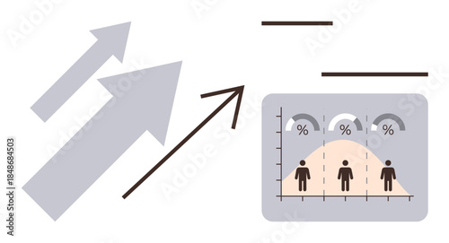 Arrows illustrating upward growth alongside a graphical chart showing population distribution and statistical data. Ideal for analytics, market trends, business growth, demographic research