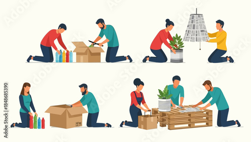 Team of Diverse People Collaboratively Packaging and Preparing Items for Shipment or Sale In a