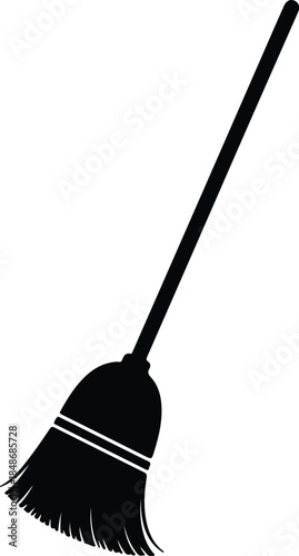 Vector simple black sweeping broom household cleaning tool silhouette Illustration