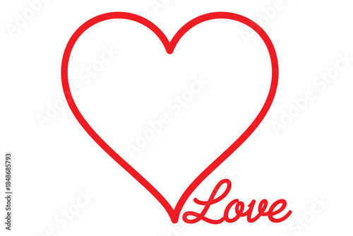 Red heart outline with love text vector design