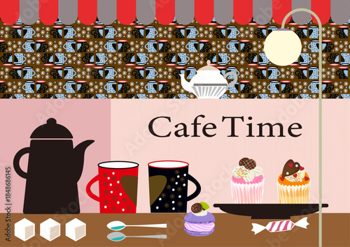 コーヒーやカフェのイラスト素材 レトロなパターン