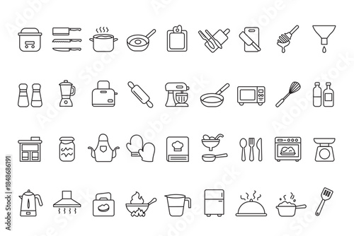 Kitchen and Cooking Outline Icon Set