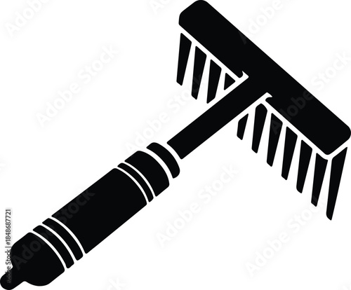 Vector small hand rake for garden soil cultivation and agriculture silhouette Illustration