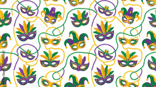 Mardi Gras Mask and Bead Seamless Pattern