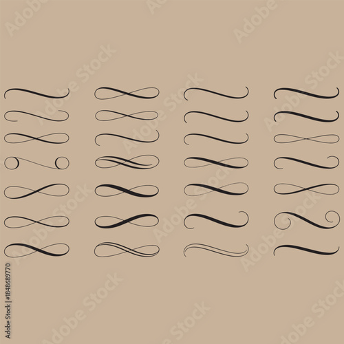 Collection of black and brown infinity symbols and swirls in various styles and orientations line abstract