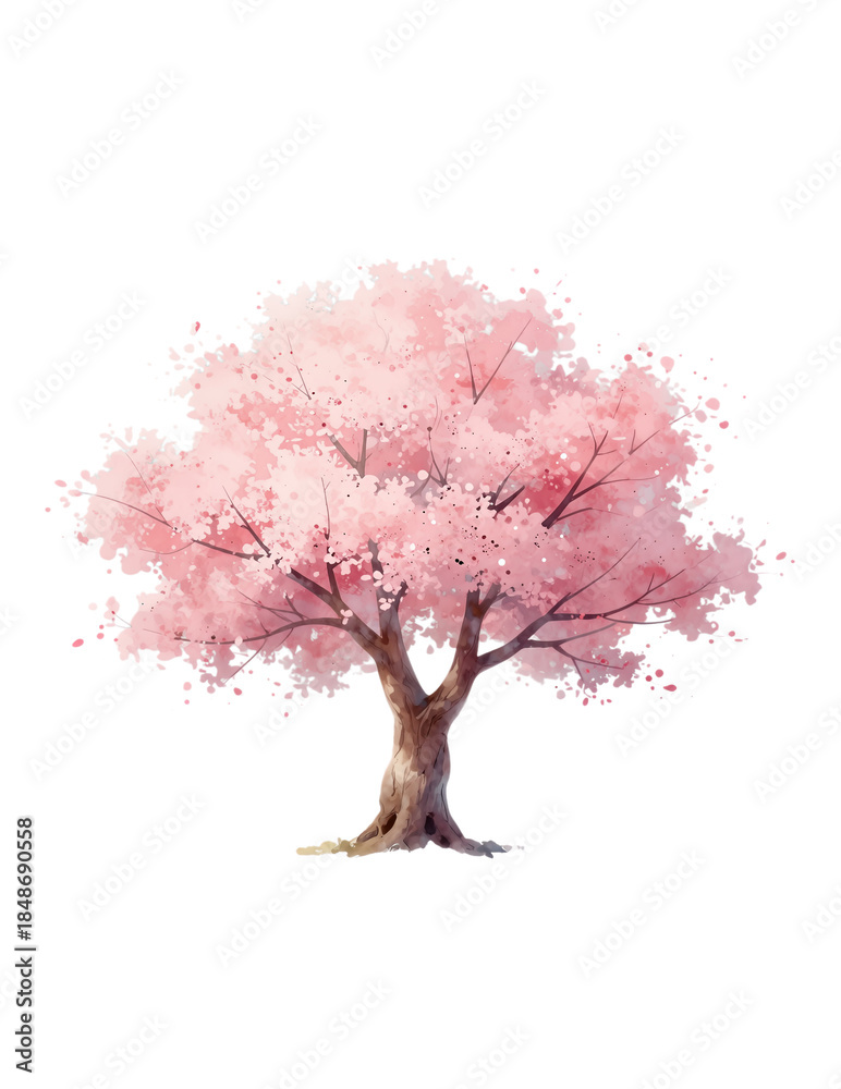 Fototapeta premium Pink blossoming tree with delicate flowers isolated