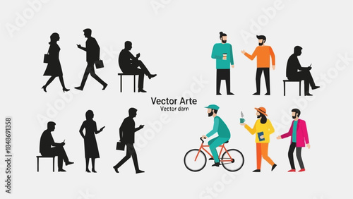 Diverse group of people in various activities and poses.