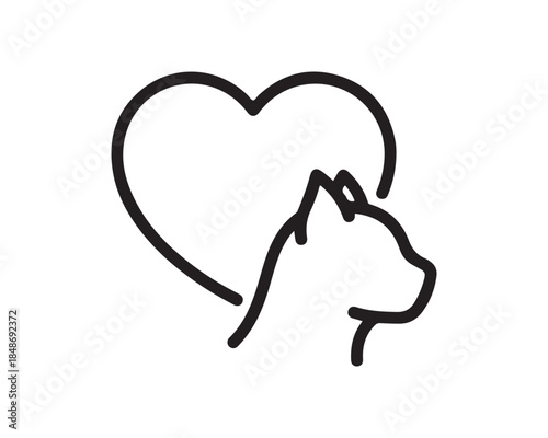 Minimalist Cat Head and Heart Icon for Pet Love and Care