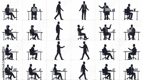 Collection of Business People Silhouettes in Various Poses and Activities.
