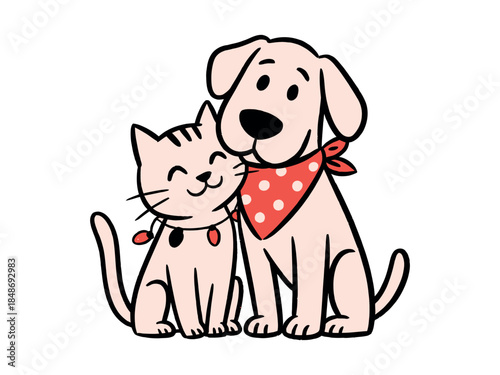 Adorable Cartoon Dog and Cat Friendship
