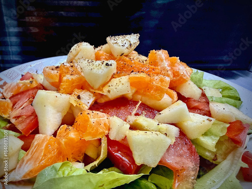 Mixed fresh homemade sald,healthy diet dish,organic vegetable and friut