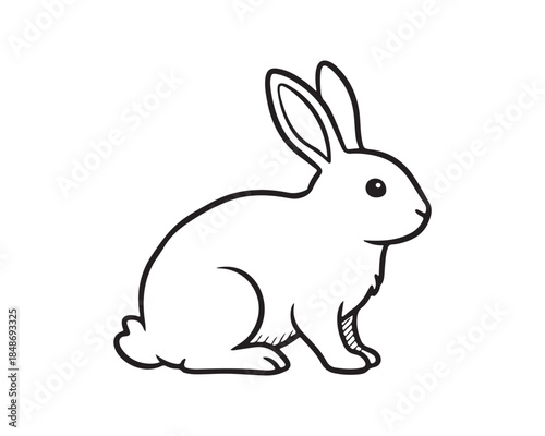 Simple Black and White Line Art Drawing of a Sitting Rabbit or Bunny