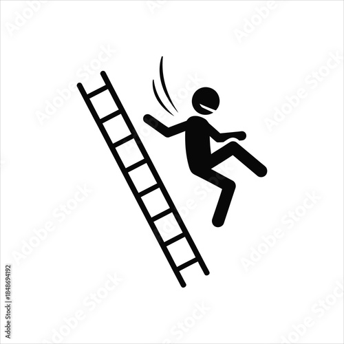 Falling from a ladder accident, risk and safety icon